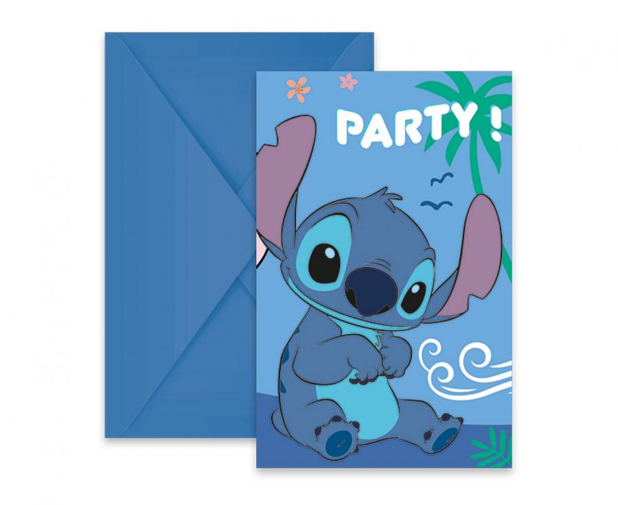 Zaproszenia z kopertami Stitch & Angel Disney, 6 szt