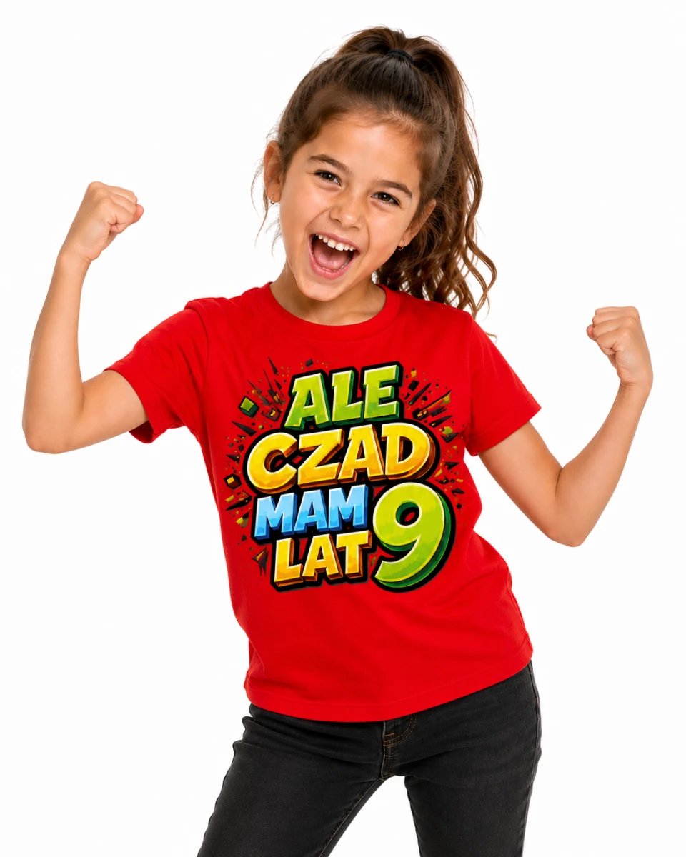 Czerwona koszulka dziecięca „Ale Czad Mam 9 Lat”