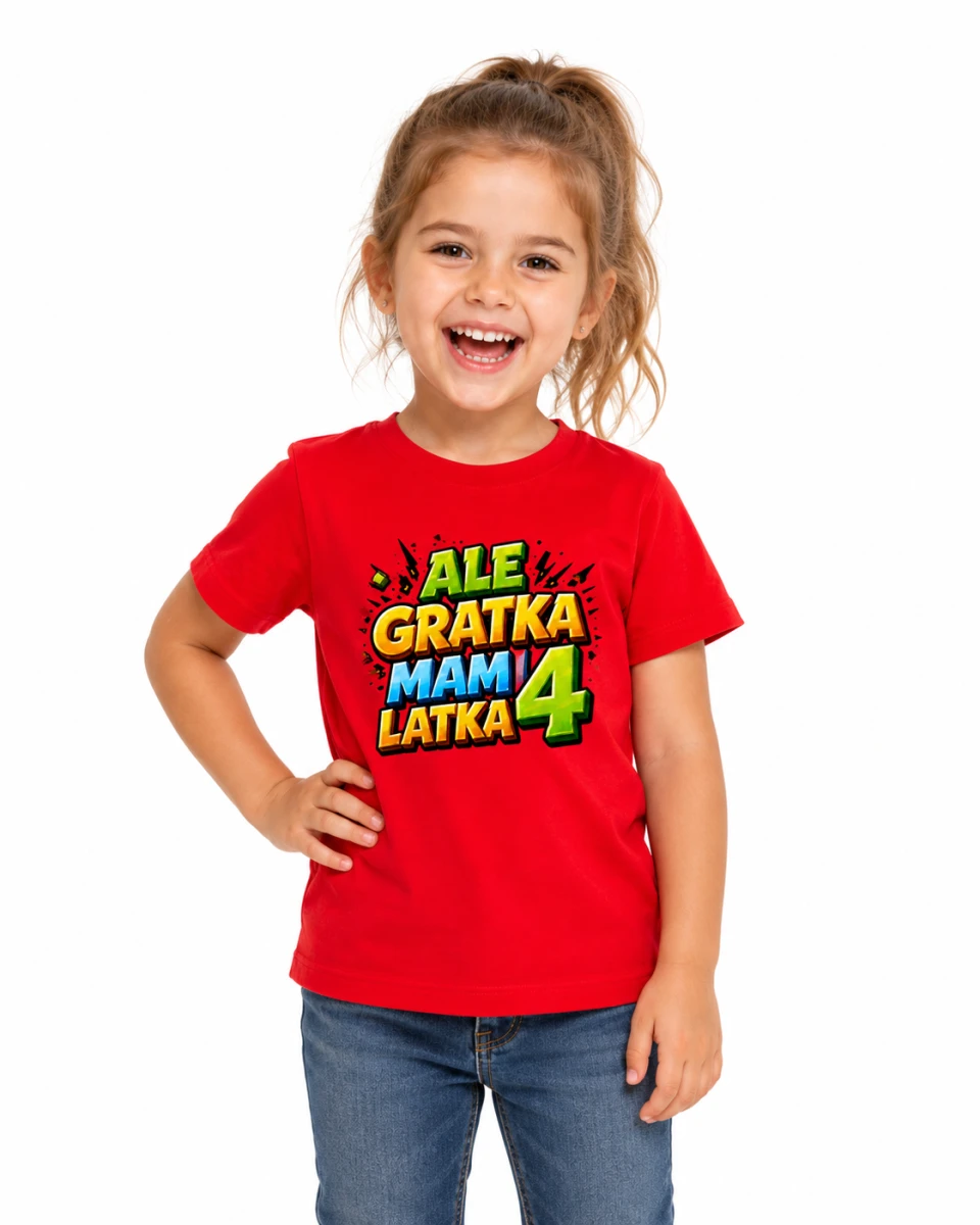Czerwona koszulka dziecięca „Ale gratka mam 4 latka”
