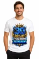 Koszulka na 30 urodziny – Poziom legendarny – koszulka biała z dużą cyfrą 30 i dynamicznym motywem Poziom legendarny