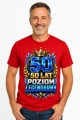 Koszulka na 50 urodziny – Poziom legendarny – koszulka czerwona z dużą cyfrą 50 i dynamicznym motywem Poziom legendarny