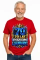 Koszulka na 70 urodziny – Poziom legendarny – koszulka czerwona z dużą cyfrą 70 i dynamicznym motywem Poziom legendarny