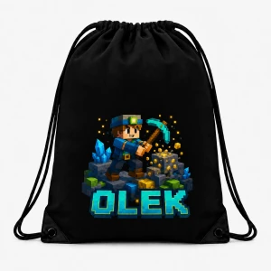 Worek czarny z nadrukiem Pikselowy Górnik z imieniem