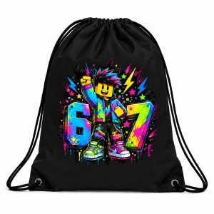 Worek czarny z nadrukiem Six Seven – Neonowy Gracz