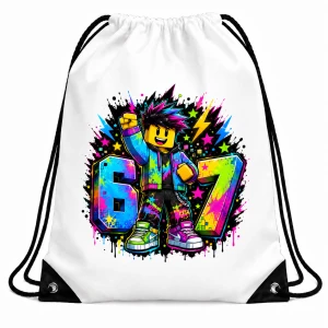Worek biały z nadrukiem Six Seven – Neonowy Gracz