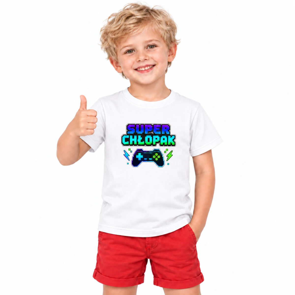 Koszulka dla chłopca na Dzień Chłopaka – Super Gamer – biała