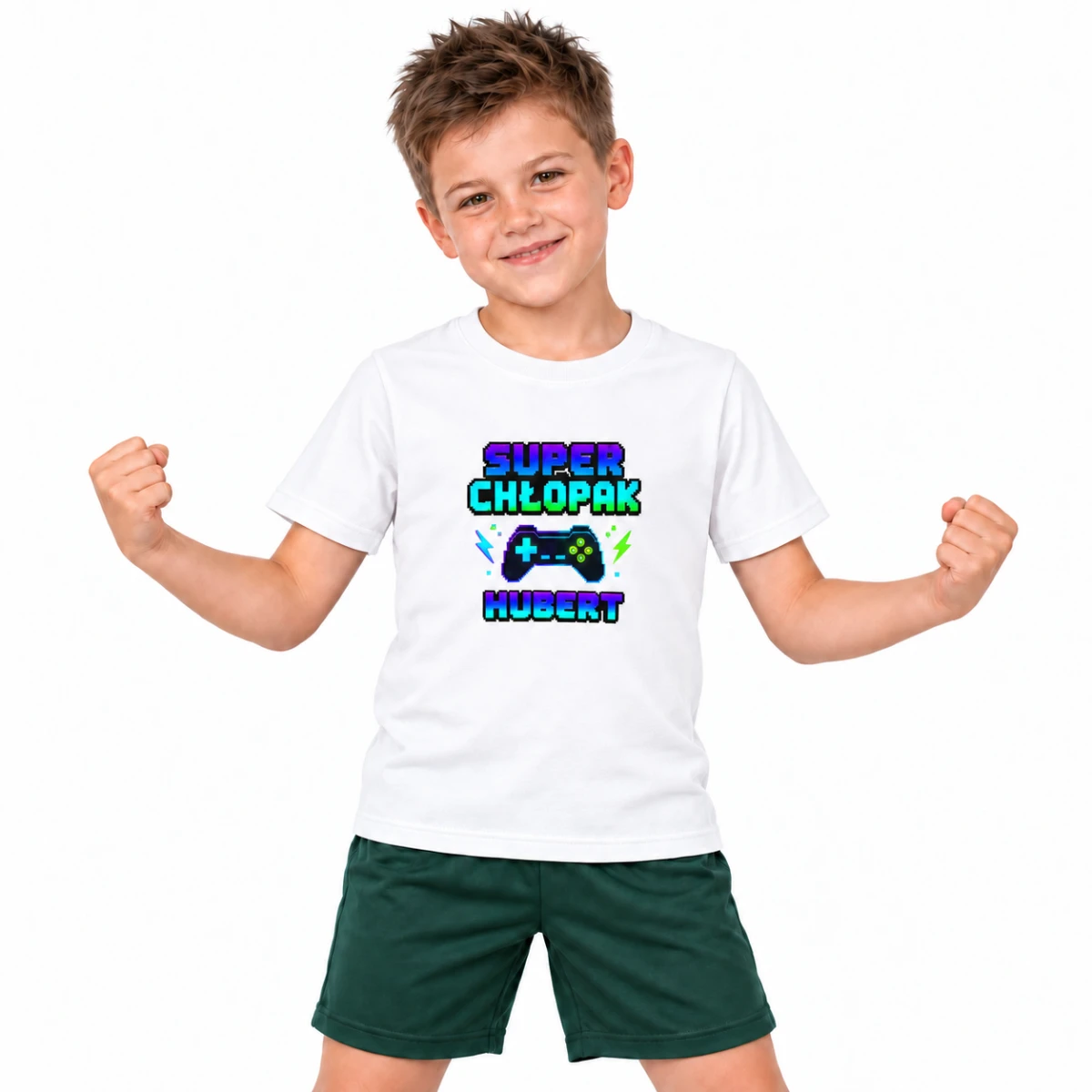 Koszulka na Dzień Chłopaka – Super Gamer z imieniem – biała