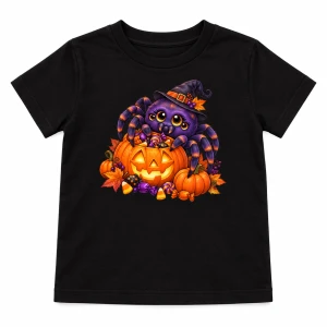 Koszulka dziecięca Halloween z fioletowym pajączkiem i dynią