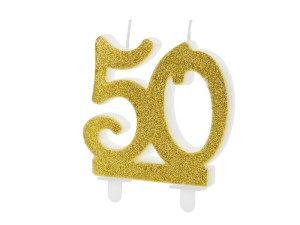 Świeczka urodzinowa cyferka 50 złota brokatowa