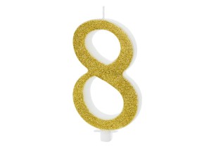 Świeczka urodzinowa Cyferka 8 złota brokatowa 10cm
