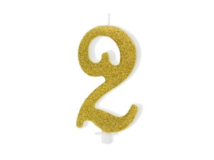 Świeczka urodzinowa Cyferka 2 złota brokatowa 10cm
