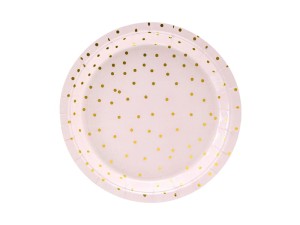 Talerzyki różowe w złote kropki 18cm 6szt