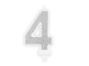 Świeczka urodzinowa cyferka 4 srebrna brokatowa 7cm