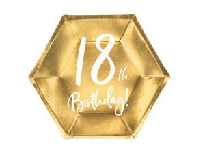 Talerzyki 18th Birthday, złoty, 20cm 6szt