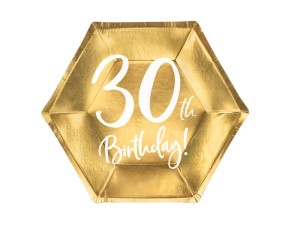 Talerzyki 30th Birthday, złoty, 20cm 6szt