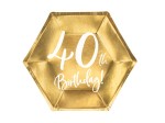 Talerzyki 40th Birthday, złoty, 20cm 6szt