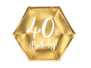 Talerzyki 40th Birthday, złoty, 20cm 6szt