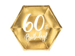 Talerzyki 60th Birthday, złoty, 20cm 6szt