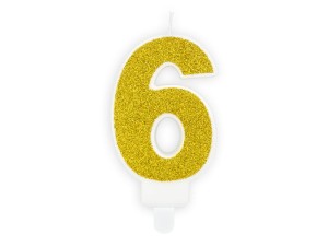 Świeczka urodzinowa Cyferka 6 złota brokatowa 7cm
