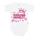 Body dziecięce KRÓLOWA IMPREZY - napis brokatowy fuksja