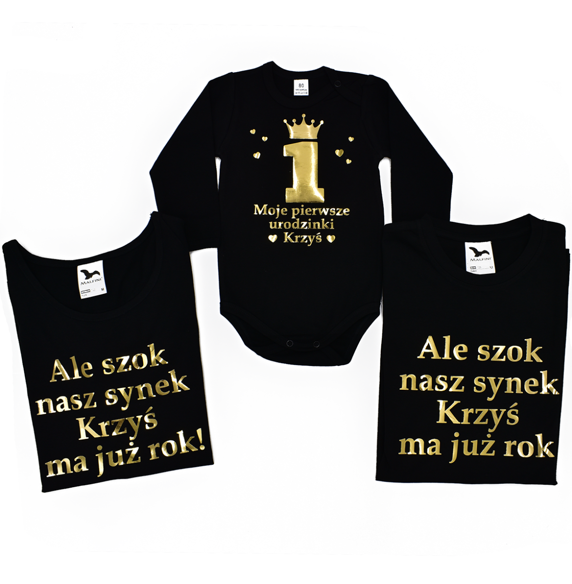 zestaw moje pierwsze urodzinki złote napisy