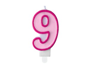 Świeczka urodzinowa Cyferka 9 różowa, 7cm
