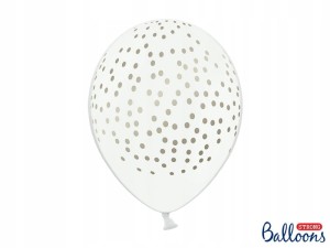 Balony 30cm, Kropki, Pastel Pure White, 6szt