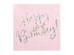 Serwetki Happy Birthday, jasny pudrowy róż 33x33cm