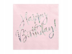 Serwetki Happy Birthday, jasny pudrowy róż 33x33cm