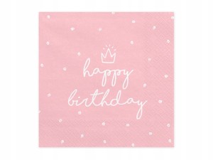 Serwetki Happy Birthday, 33x33 cm, różowe