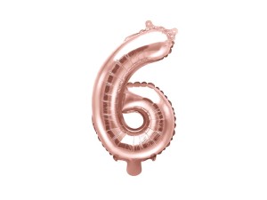 Balon foliowy Cyfra 6, 35cm, różowe złoto