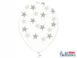 Balony 30cm, Gwiazdki, Crystal Clear, 6szt