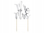 Topper ślubny na tort Mr&Mrs, 25,5cm, srebrny