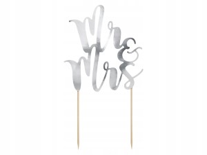 Topper ślubny na tort Mr&Mrs, 25,5cm, srebrny