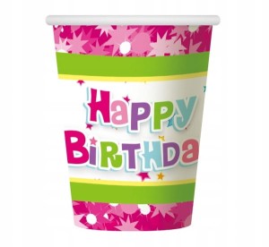 Kubeczki HAPPY BIRTHDAY różowe 270ml/6 szt.