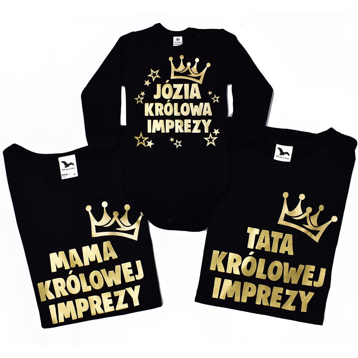 zestaw koszulek królowa imprezy z imieniem dziecka
