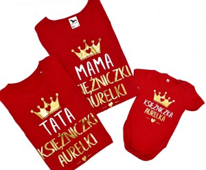 Zestaw koszulek mama tata córka KSIĘŻNICZKA + imię
