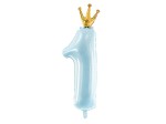 Balon foliowy Cyfra 1, 30x90cm, niebieski z koroną