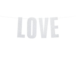Baner Love srebrny 21x55cm ślub wesele przyjęcie