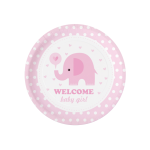 Talerzyki Baby Shower Słonik różowy 6 szt. 18cm