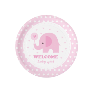Talerzyki Baby Shower Słonik różowy 6 szt. 18cm