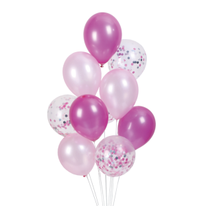 Balony 12 cali różowe mix z konfetti 10szt