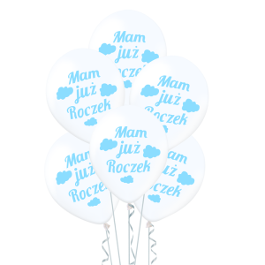 Balony 30cm przezroczysty Mam już roczek chmurki