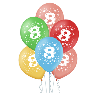 Balony kolorowe z cyfrą 8 urodziny 5szt