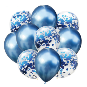 Zestaw balonów niebieski chrom konfetti 30cm 10szt