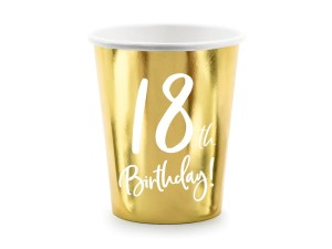 Kubeczki 18th Birthday, złoty, 220ml 6szt