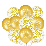 Balony BRIDE TO BE złote z konfetti 10szt