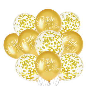 Balony BRIDE TO BE złote z konfetti 10szt