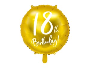 Balon foliowy 18th Birthday, złoty, średnica 45cm