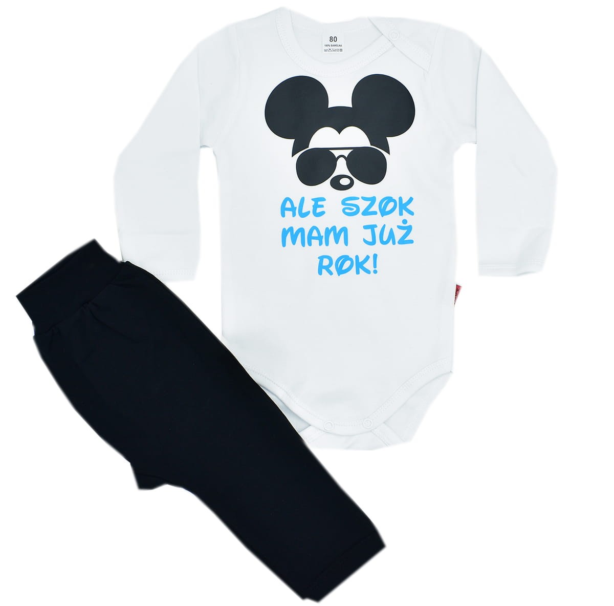 komplet dla chłopca na roczek body myszka ze spodenkami ale szok mam już rok